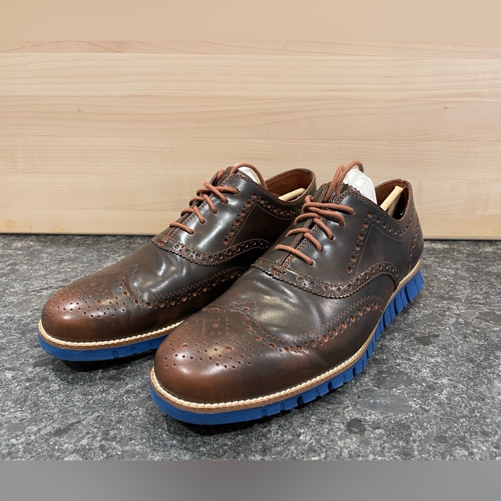 Rare! Cole Haan ZeroGrand Wingtip Oxfords - 12 WIDE - Woodbury / Limoges Blue